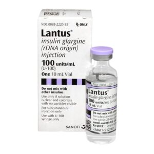 Lantus vials for insulin therapy, designed for the management of diabetes. Each vial contains long-acting insulin glargine to help control blood sugar levels