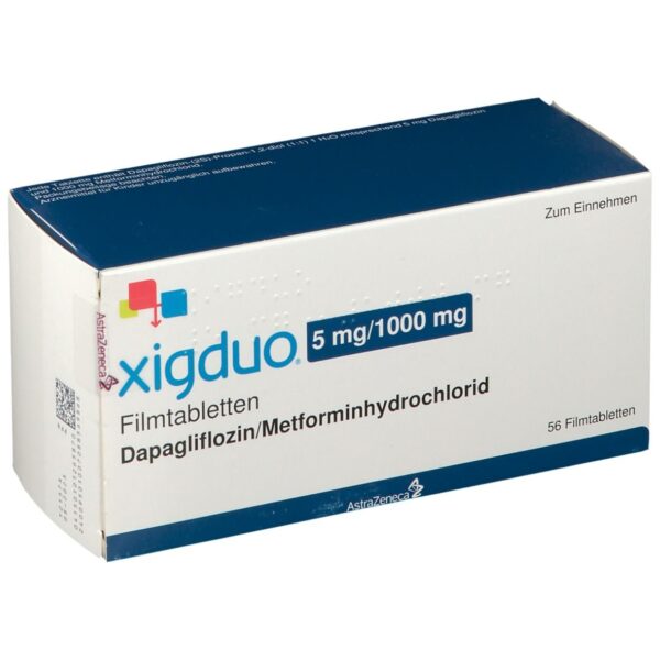 Xigduo (dapagliflozin and metformin) packaging for type 2 diabetes management, supporting blood sugar control available to buy online.