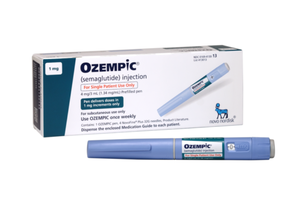 Ozempic (semaglutide) packaging for type 2 diabetes management and weight loss, available to buy online.