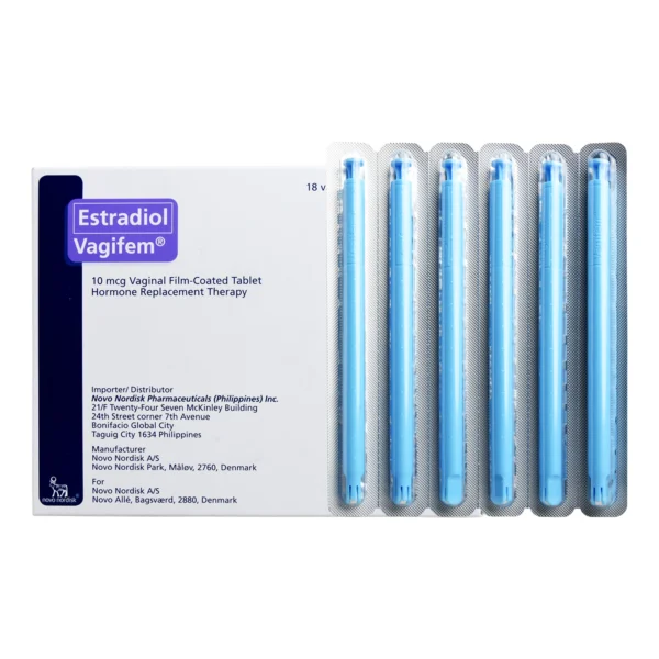 Estradiol Vagifem packaging for vaginal estrogen therapy, supporting menopause symptom relief, available to buy online.